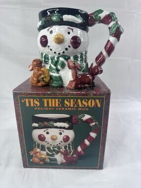 Tis the Season 18 oz Snowman Christmas Seasonal Holiday 3D Coffee Tea Cocoa Mug